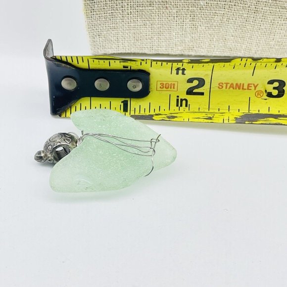 Green Stone Double Heart Pendant Silver Tone Turtle Bale Love Valentine Friend - Picture 6 of 6
